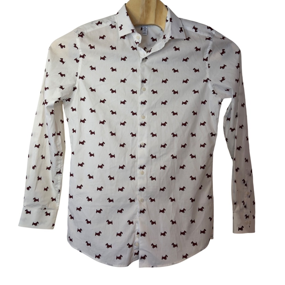 Bar III Mens Slim Fit Stretch Scottie Dog Print Dress Shirt Size M 15-15.5